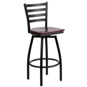 Flash Furniture XU-6F8B-LADSWVL-MAHW-GG Hercules Series Metal Ladder Back Armless Swivel Bar Stool with Mahogany Finish Seat 1 image