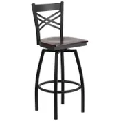Flash Furniture XU-6F8B-XSWVL-WALW-GG Hercules Series Metal X-Back Swivel Bar Stool with Walnut Finish Plywood Seat 1 image