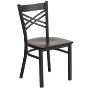 Flash Furniture XU-6FOBXBK-WALW-GG Hercules Series Metal X-Back Restaurant Chair, Walnut Finish Plywood Seat, Black Powder Coated Steel Frame 1 image