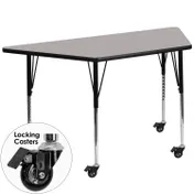 Flash Furniture XU-A2448-TRAP-GY-H-A-CAS-GG 46" Trapezoid Activity Table, Gray Laminate Top, 25" Depth, Adjustable Height 1 image