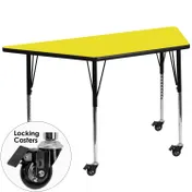 Flash Furniture XU-A2448-TRAP-YEL-H-A-CAS-GG 46" Trapezoid Activity Table, Yellow Laminate Top, 25" Depth, Adjustable Height 1 image
