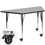 Flash Furniture XU-A3060-TRAP-GY-T-A-CAS-GG 57" Trapezoid Activity Table, Gray Laminate Top, 26" Depth, Adjustable Height 1 image