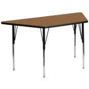 Flash Furniture XU-A3060-TRAP-OAK-T-A-GG 57" Trapezoid Activity Table, Oak Laminate Top, Adjustable 21-30" Height, Steel Legs 1 image