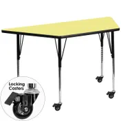 Flash Furniture XU-A3060-TRAP-YEL-T-A-CAS-GG 57" Trapezoid Activity Table, Yellow Laminate Top, 26" Depth, Adjustable Height 1 image