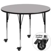 Flash Furniture XU-A42-RND-GY-T-A-CAS-GG 42" Round Gray Laminate Activity Table, Adjustable Height 22-1/4" to 30-2/5", Black Powder Coated Steel Legs 1 image