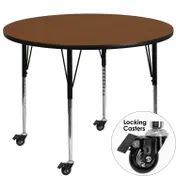 Flash Furniture XU-A42-RND-OAK-H-A-CAS-GG 42" Round Adjustable Height Activity Table, Oak Laminate Top, Black Powder Coated Steel Legs 1 image