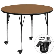 Flash Furniture XU-A42-RND-OAK-T-A-CAS-GG 42" Round Adjustable Height Activity Table, Oak Laminate Top, Black Edge, Tubular Steel Legs 1 image