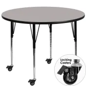 Flash Furniture XU-A48-RND-GY-H-A-CAS-GG 48" Round Gray Laminate Activity Table, Adjustable Height 22-30", Black Powder Coated Steel Legs 1 image