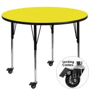 Flash Furniture XU-A48-RND-YEL-H-A-CAS-GG 48" Round Yellow Laminate Activity Table, Adjustable Height 22-30.5", Black Steel Legs 1 image