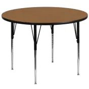 Flash Furniture XU-A60-RND-OAK-T-A-GG 60" Round Adjustable Height Activity Table, Oak Laminate Top, Black Edge, Tubular Steel Legs 1 image
