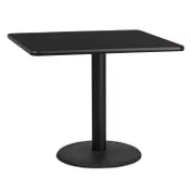 Flash Furniture XU-BLKTB-3636-TR24-GG 36x36 Square Black Laminate Dining Table, 31.125H, MDF Top, PVC Edge, Round Cast Iron Base 1 image