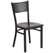 Flash Furniture XU-DG-60115-GRD-WALW-GG Hercules Series Metal Back Restaurant Chair, Walnut Finish Wood Seat, Black Powder Coated Steel Frame 1 image