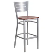 Flash Furniture XU-DG-60402-BAR-CHYW-GG Hercules Series Restaurant Bar Stool, Metal Slat Back, Cherry Finish Wood Seat, Silver Powder Coated Steel Frame 1 image