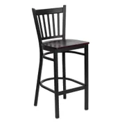 Flash Furniture XU-DG-6R6B-VRT-BAR-MAHW-GG Hercules Series Restaurant Bar Stool, Metal Slat Back, Mahogany Wood Seat, Black Powder Coated Steel Frame 1 image