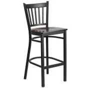 Flash Furniture XU-DG-6R6B-VRT-BAR-WALW-GG Hercules Series Restaurant Bar Stool, Metal Slat Back, Walnut Finish Wood Seat, Black Powder Coated Steel Frame 1 image