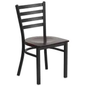 Flash Furniture XU-DG694BLAD-WALW-GG Hercules Series Restaurant Chair, Metal Ladder Back, Walnut Finish Wood Seat, Black Powder Coated Steel Frame 1 image