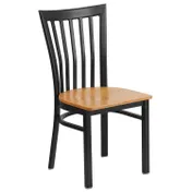 Flash Furniture XU-DG6Q4BSCH-NATW-GG Hercules Series Metal Slat Back Restaurant Chair, Wood Seat, Black Powder Coated Steel Frame 1 image