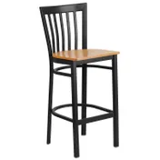 Flash Furniture XU-DG6R8BSCH-BAR-NATW-GG Hercules Series Metal Slat Back Bar Stool, Natural Finish Wood Seat, Black Powder Coated Steel Frame 1 image
