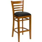 Flash Furniture XU-DGW0005BARLAD-CHY-BLKV-GG Hercules Series Restaurant Bar Stool, Wood Ladder Back, Black Vinyl Upholstered Seat, Cherry Finish 1 image
