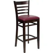 Flash Furniture XU-DGW0005BARLAD-WAL-BURV-GG Hercules Series Wood Ladder Back Restaurant Bar Stool, Burgundy Vinyl Upholstered Seat, Walnut Finish 1 image
