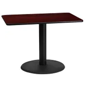 Flash Furniture XU-MAHTB-2442-TR24-GG 42" Rectangular Dining Table, Mahogany Laminate, Black PVC Edge, 24" Round Base 1 image