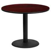 Flash Furniture XU-RD-36-MAHTB-TR24-GG 36" Round Mahogany Laminate Dining Table, Pedestal Base, Black PVC Edge 1 image