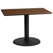 Flash Furniture XU-WALTB-2442-TR24-GG 42"W Rectangular Dining Table, Walnut Laminate, Black PVC Edge, 24" Round Base 1 image