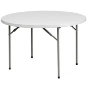 Flash Furniture RB-48R-GG Folding Table, 48" Dia. x 29"H, Granite White Plastic Top, Gray Powder Coated Metal Legs, Seats 5-6 Adults, 500 lbs 1 image