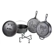 Lodge L5WLSETA 5-Piece Iron Set - 10-1/2" & 10-1/4" Griddles, 4-Qt Dutch Oven Pheasant Lid, 4-in-1 - Set 1 image