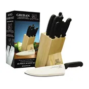 Omcan USA 12887 10-Piece Knife Block Set with assorted 3-1/2" to 10" knives, wooden block - Set 1 image