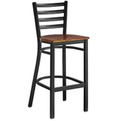 Omcan USA 47592+69742 Bar Height Metal Ladder Back Chair with Walnut Wood Seat, Armless, Legs Base 1 image