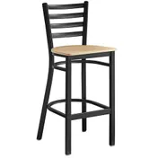 Omcan USA 47592+69745 Bar Height Metal Ladder Back Chair with Natural Wood Seat, Armless, Legs Base 1 image
