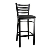 Omcan USA 47592+76554 Ladder Back Bar Stool, Upholstered Vinyl Seat, Metal Frame, Black 1 image