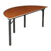 Forbes Industries 600-60SCA 600 Series Half-Round Folding Table, 60" Dia. x 30"H, Plywood Top with Walnut Stain & UV Polycoat, Aluminum Edge 1 image