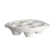 Steelite HL11655AWHA - 6-Hole Escargot Plate, 7-1/8" x 6" x 1-1/2", China Handles, White - 1 Dozen 1 image