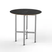 Steelite MGCCVR01MSXX Round Buffet Table, 30" dia., Nero Marquina Marble BHP Laminate Top, Brushed Stainless Steel Legs 1 image