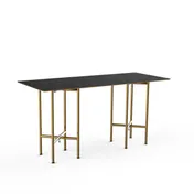 Steelite MGCCYG01MBXX 72" Rectangular Buffet Table, Nero Marquina Marble BHP Laminate Top, Brushed Brass Segments, 30"D x 36"H 1 image