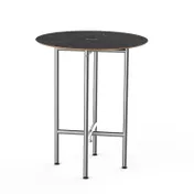 Steelite MGCCYR01MSXX 30" Round Nero Marquina Marble BHP Laminate Top, Brushed Stainless Steel Legs, 36"H 1 image