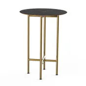 Steelite MGCCZR01MBXX 30" Round Bar Height Table, Nero Marquina Marble BHP Laminate Top, Brushed Brass Segments, 42"H 1 image