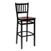 BFM Seating 2090B-SB W Troy Barstool, Slat Back, Wood Seat, Footrest, Sand Black Finish 1 image