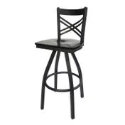 BFM Seating 2130S-SB W Akrin Swivel Barstool, Cross Back, Wood Seat, Metal Frame, Sand Black Finish 1 image