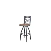 BFM Seating 2130SKPR-SB Akrin Swivel Barstool, Cross Back, Knotty Pine Seat, Steel Frame, Sand Black Finish 1 image
