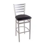 BFM Seating 2160B-SM GR2 Lima Barstool, Ladder Back, Upholstered Seat, Metal Frame, Silver Mist Finish 1 image