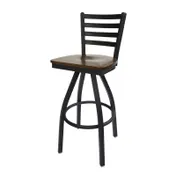 BFM Seating 2160S-SB ASH Lima Swivel Barstool, Ladder Back, Autumn Ash Wood Seat, Metal Frame, Sand Black Finish 1 image