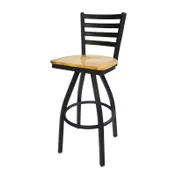 BFM Seating 2160S-SB W Lima Swivel Barstool, Ladder Back, Wood Seat, Metal Frame, Sand Black Finish 2 image