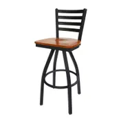 BFM Seating 2160S-SB W Lima Swivel Barstool, Ladder Back, Wood Seat, Metal Frame, Sand Black Finish 1 image