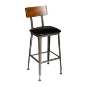 BFM Seating JS22BCOM-AACL Lincoln Barstool, Wood Back, Upholstered Seat, Footrest, Welded Steel Frame 1 image