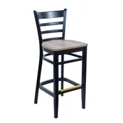 BFM Seating ZWB101BL W Berkeley Ladder Back Barstool, Wood Seat, Footrest, Black Wood Finish 1 image