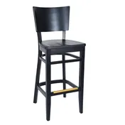 BFM Seating ZWB304BL-BL Aston Barstool, European Beechwood, Wood Veneer Back & Seat, Black Stain Finish 1 image