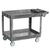 Omcan USA 48879 Heavy-Duty Utility Cart, 23.6"W x 47"D, 551.2 lbs, Polypropylene, Gray, 2 Shelves 1 image
